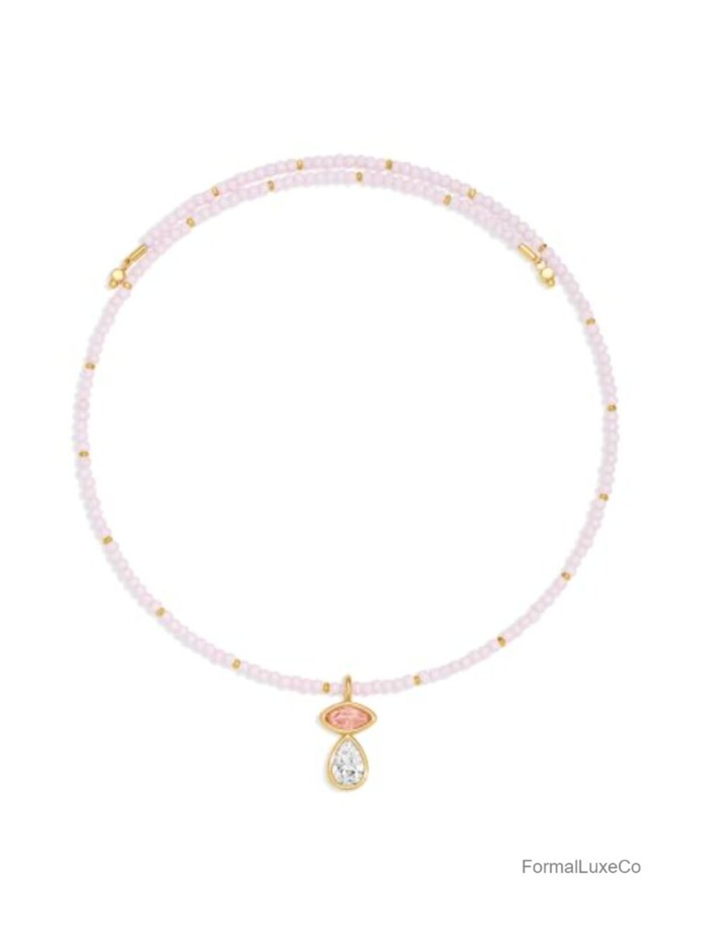 Women's Pink Seed Bead Choker Necklace with CZ Pendant